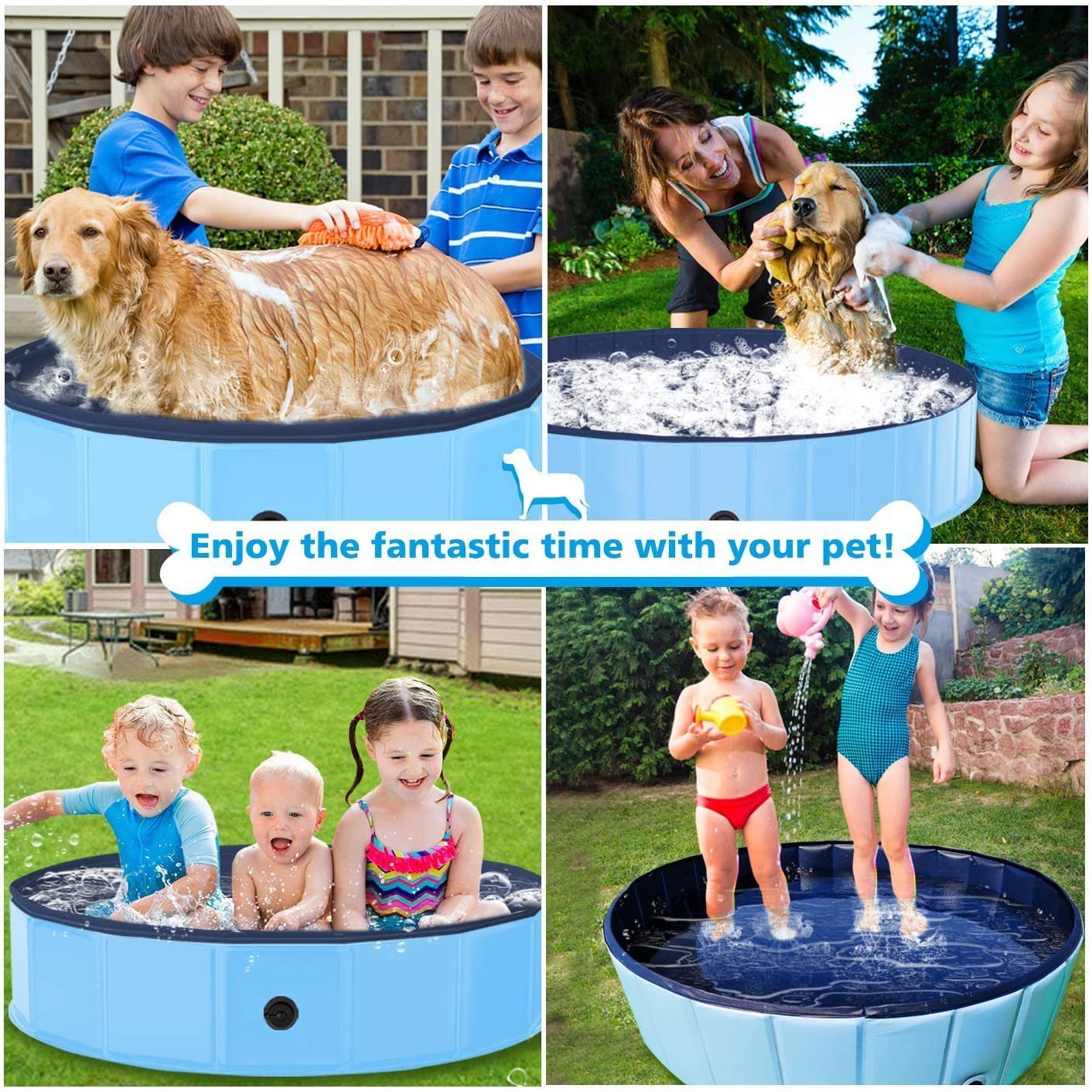 48" Foldable Dog Pool Pet Bath Pools Outdoor for Large Dogs - Blue