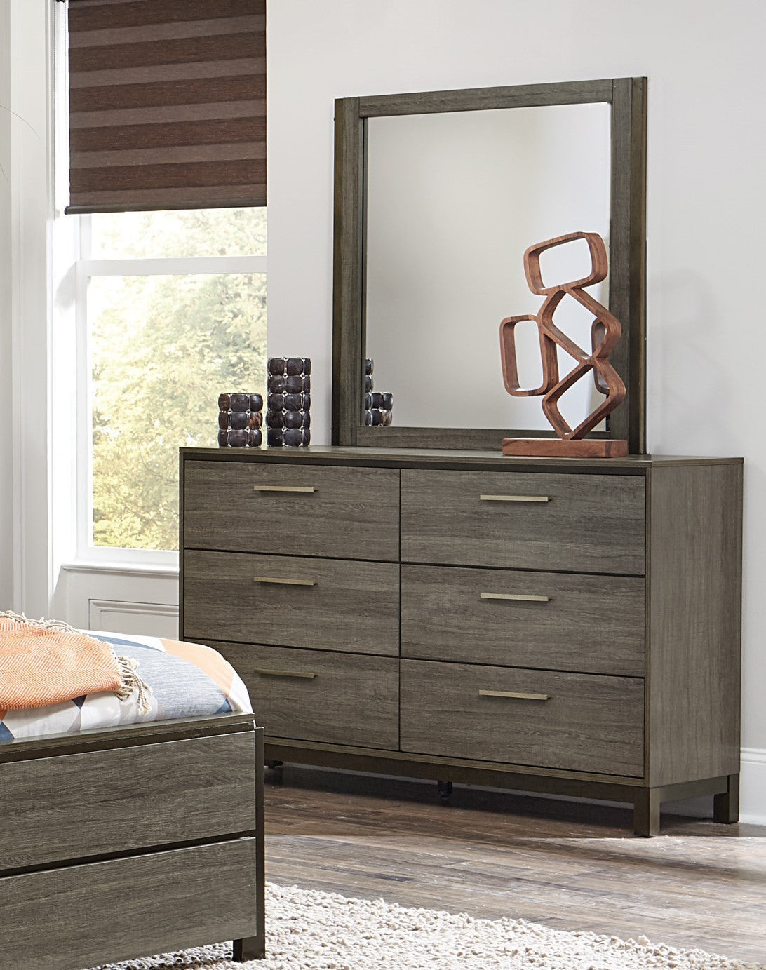 Contemporary Styling 1pc Dresser of 6x Drawers with Antique Bar Pulls Two-Tone Finish Wooden