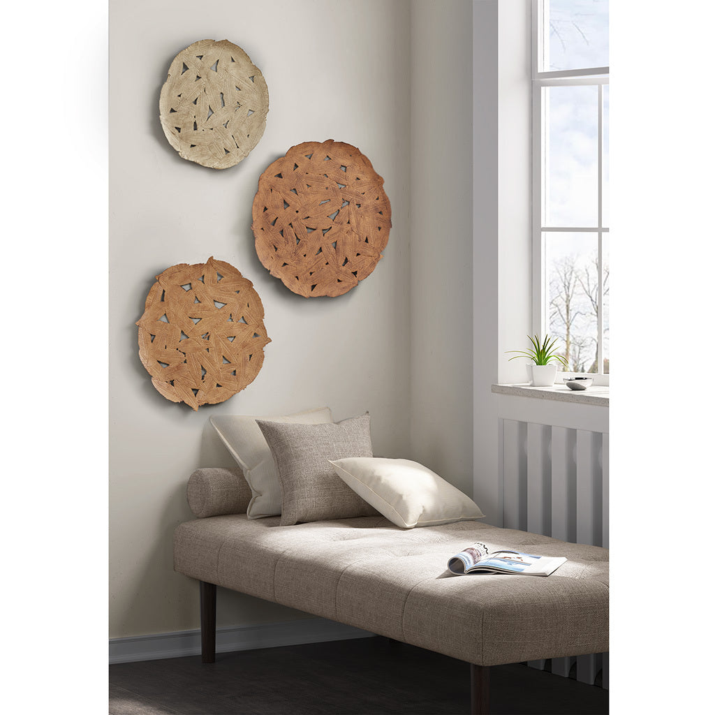 Rossi Textured Feather 3-piece Metal Disc Wall Decor Set - Orange Brown