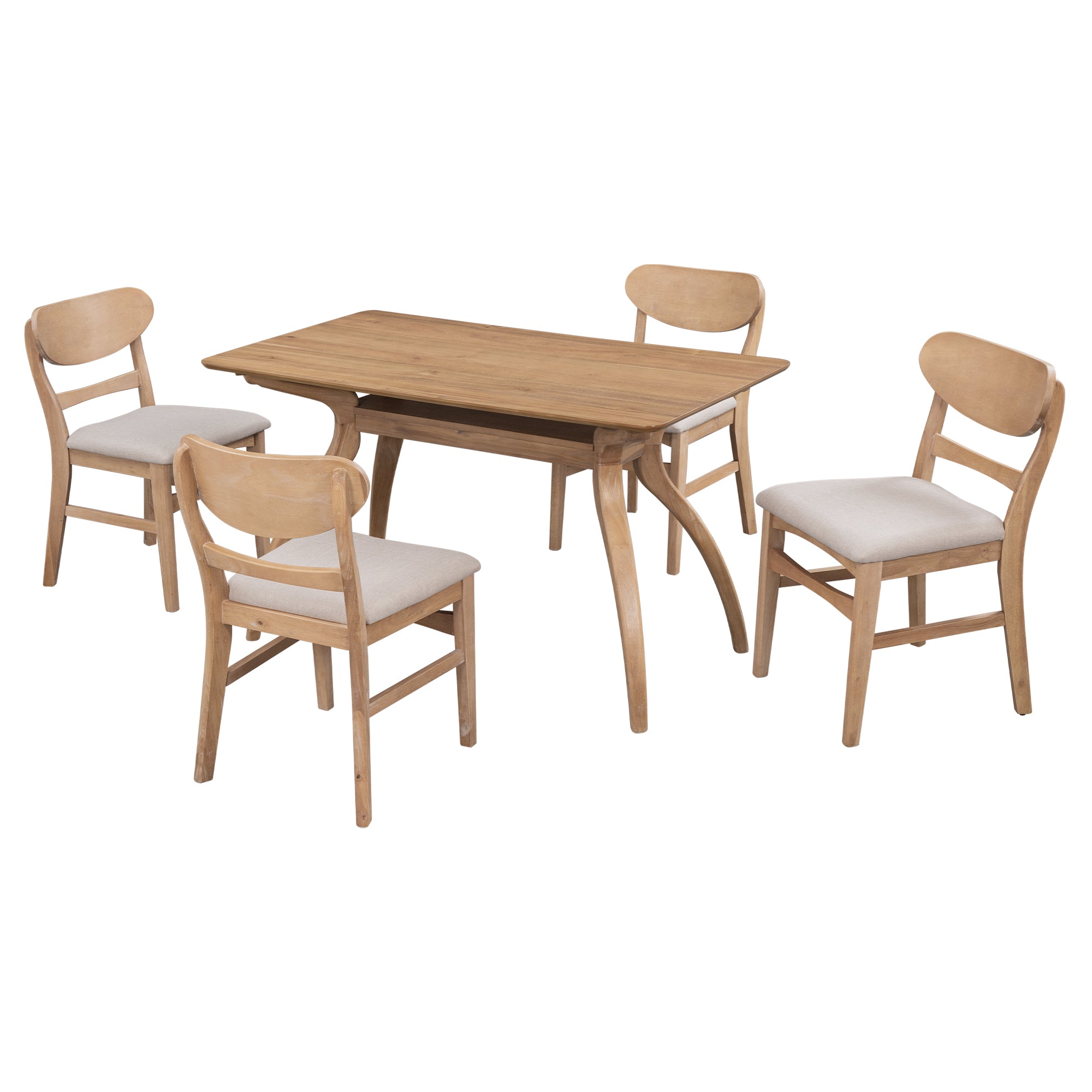 Elegant Rubber Wood Dining Table Set with Special-Shape Legs - Natural Wood Wash