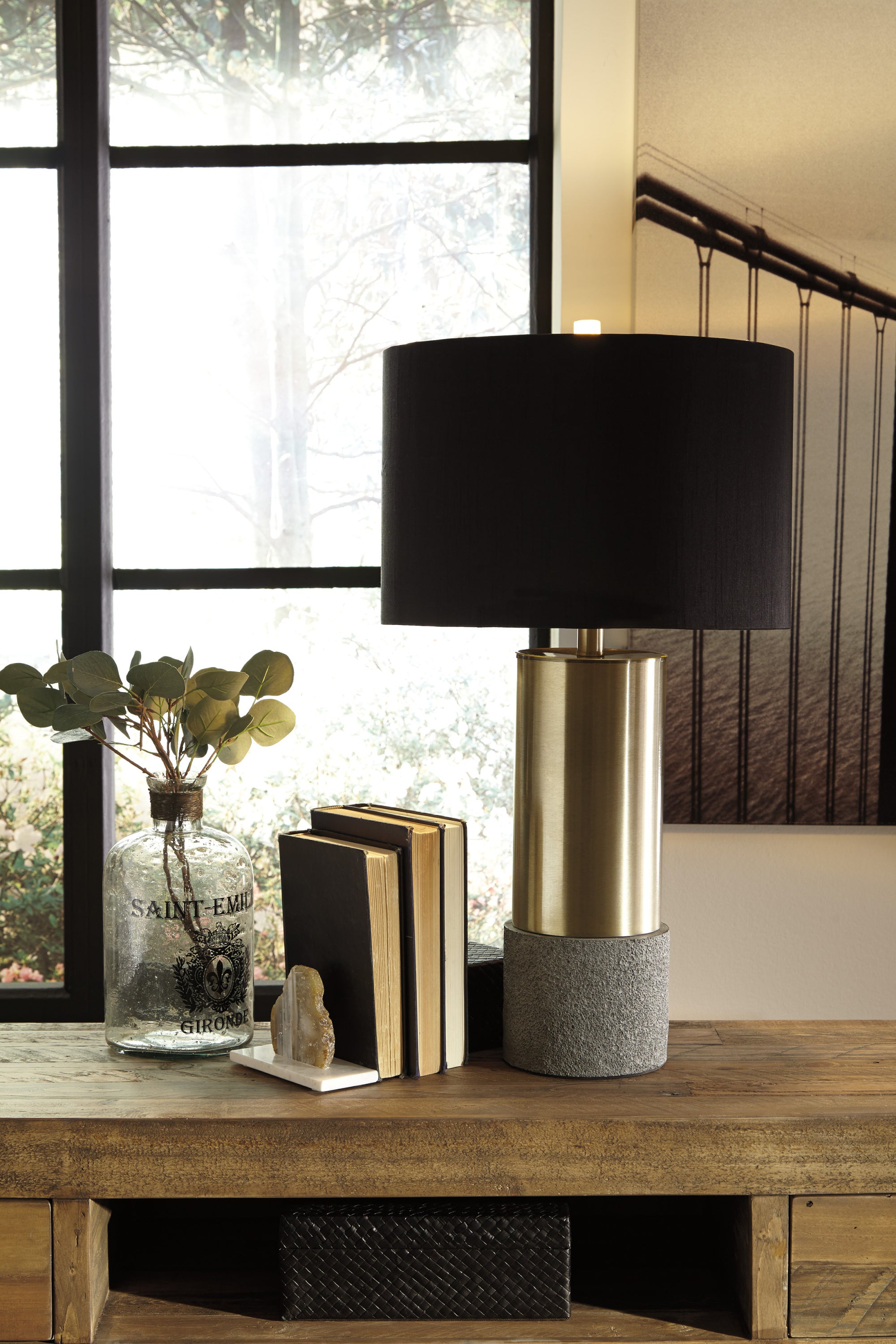 Gray+Brass Finish Faux Concrete Contemporary Table Lamp