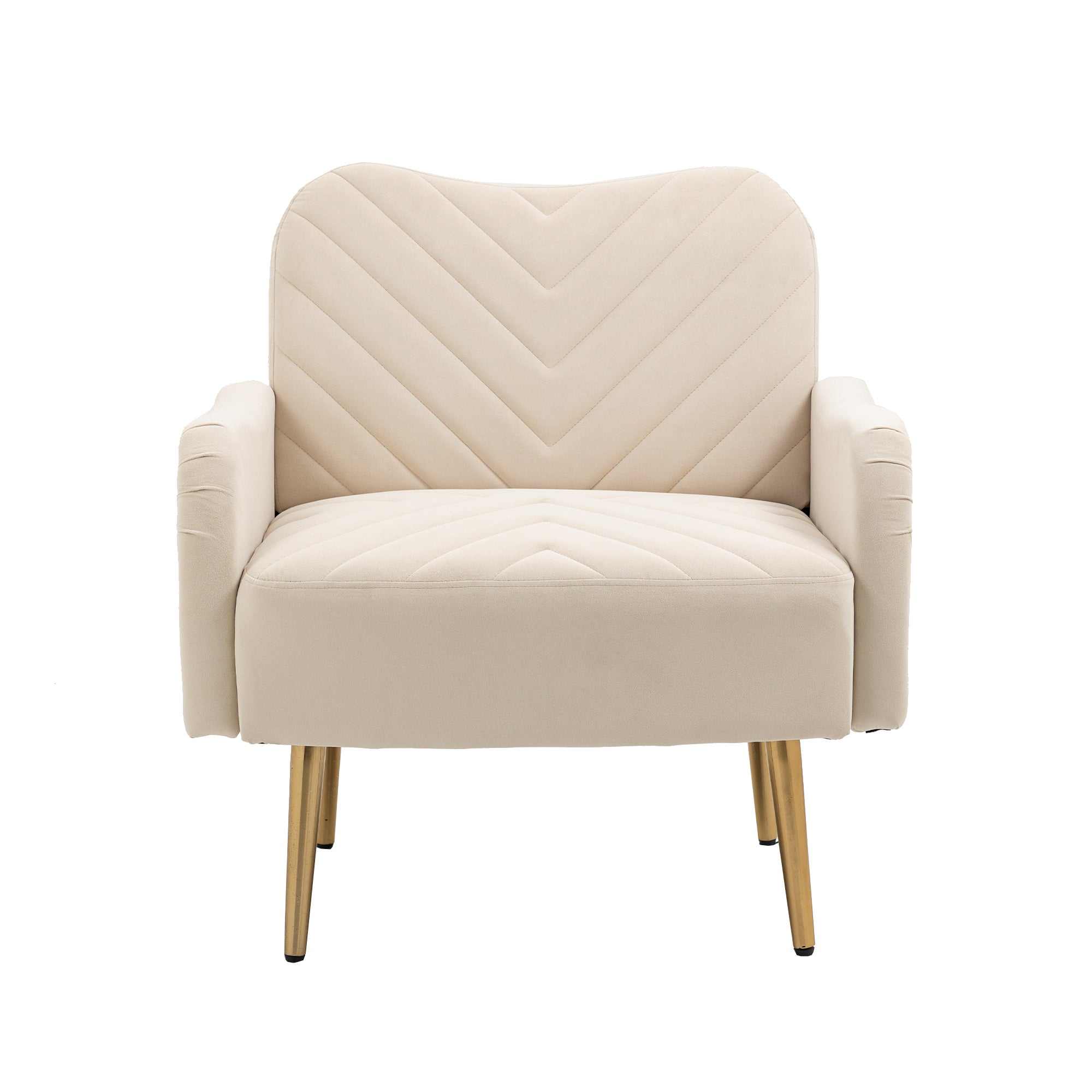 European Style Velvet Accent Chair/ Living room with Metal Feet - Beige