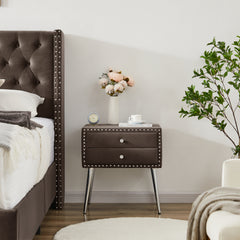 King bed + 1 Nightstand - Button designed Headboard