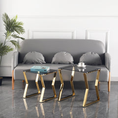 Nesting End Table Set of 2 With Gray Tempered Glass Table Set - Gold