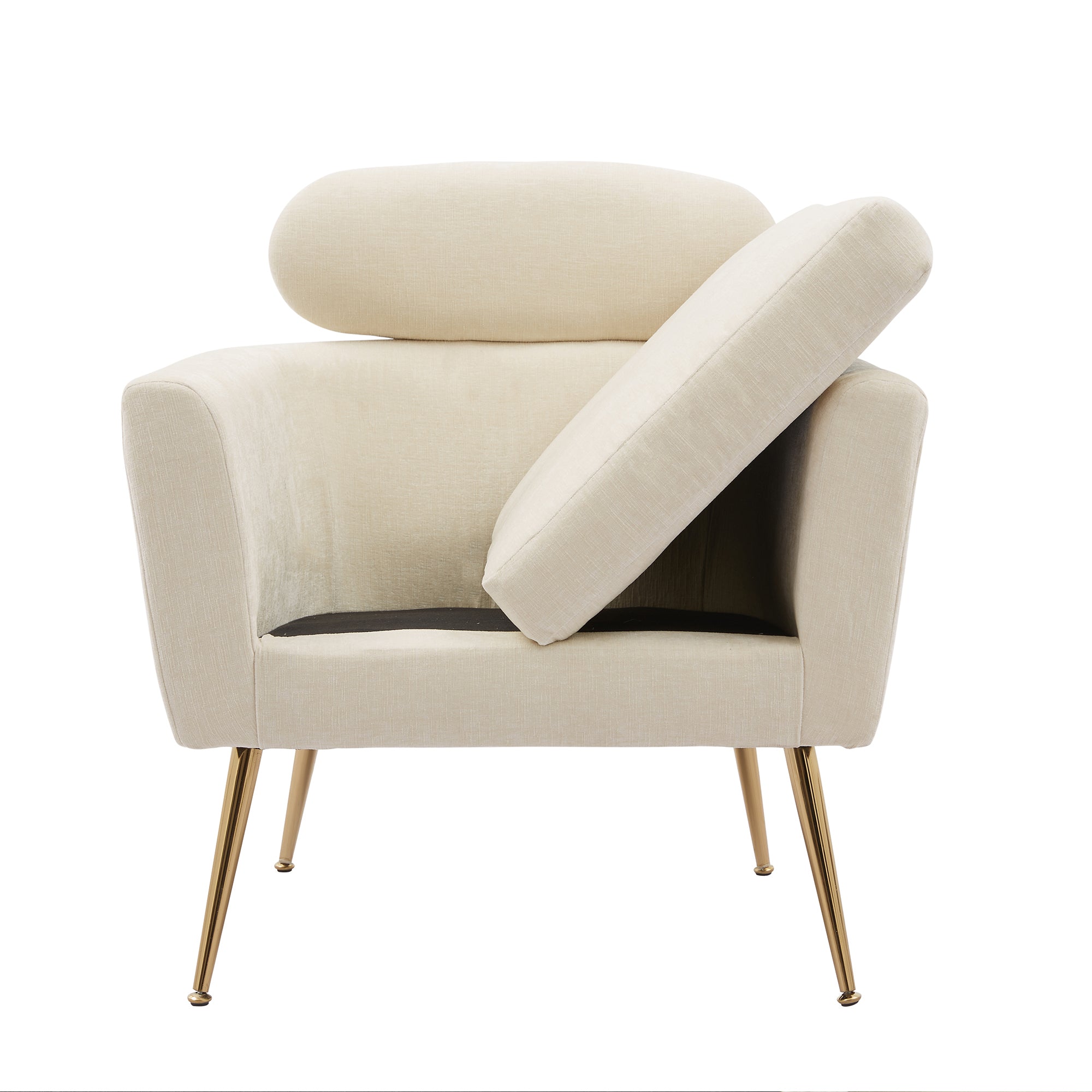 Single Sofa Leisure Club Chair with Gold Metal Leg and Throw Pillow 