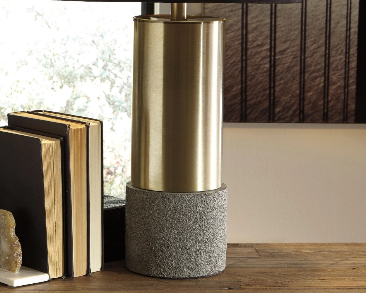 Gray+Brass Finish Faux Concrete Contemporary Table Lamp