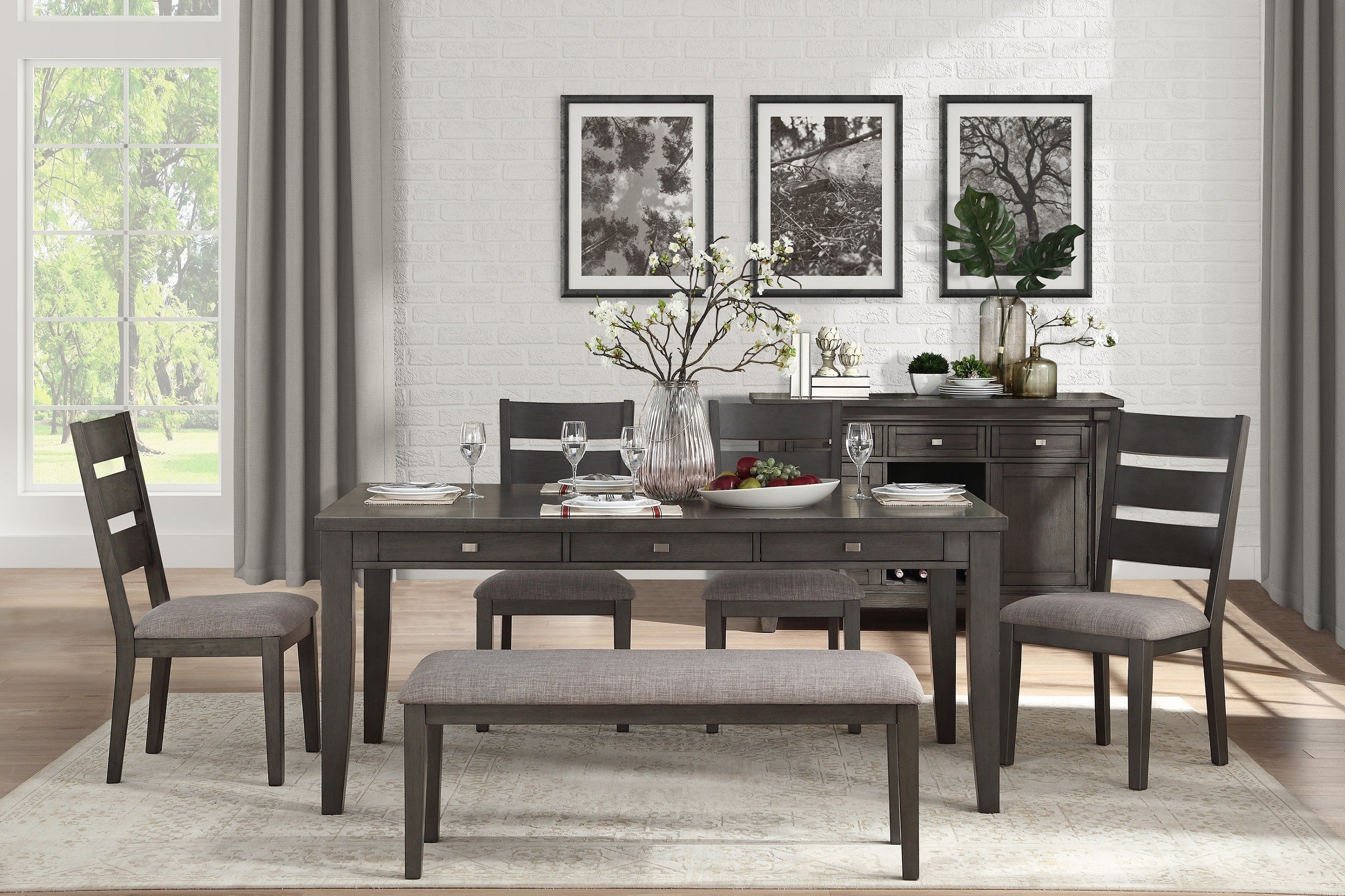 Dining Table with 6x Storage Drawers Casual Dining Furniture (1 table) - Gray Finish