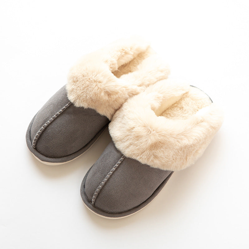 Men-Women Fluffy Cotton Slippers with Soft Faux Fur Leather for Bathroom