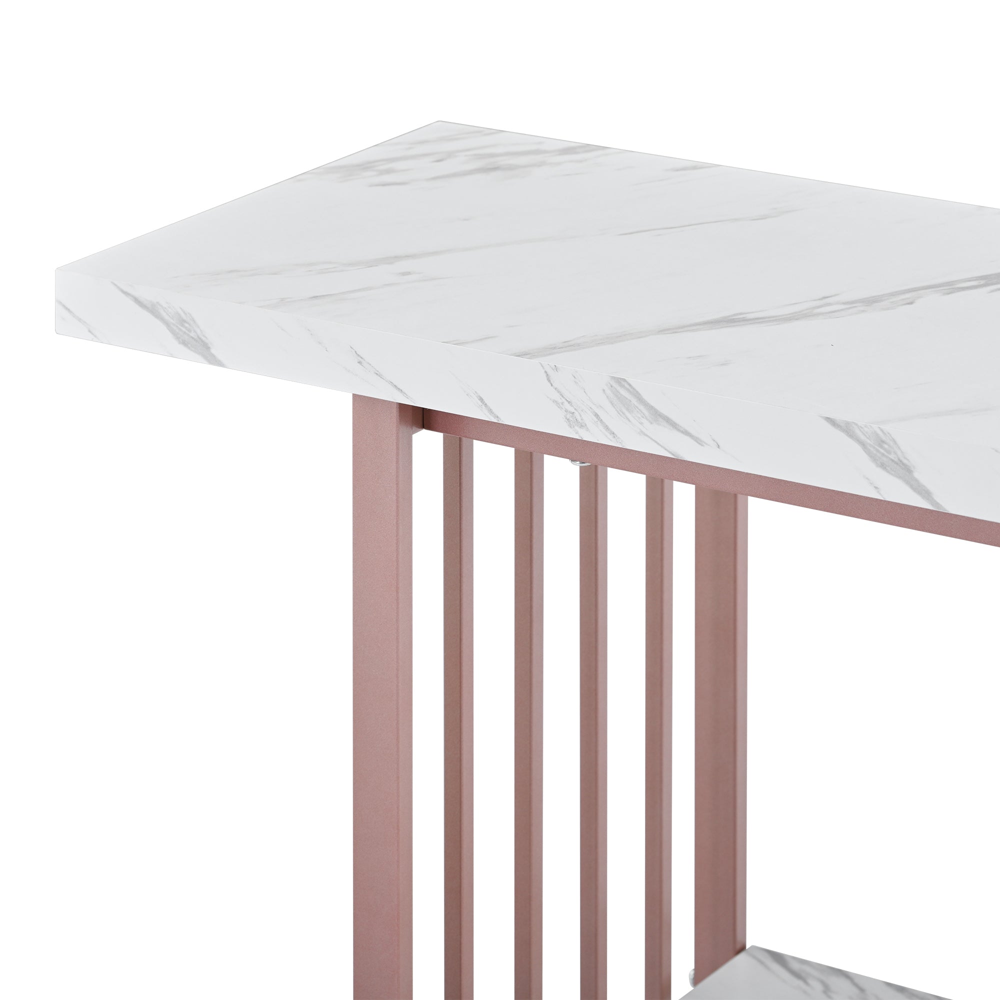 63'' Modern Console Table with 2 Shelves, Extra Long Entryway Table with Metal Frame - Pink + White