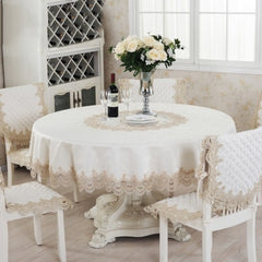 Lace Round tablecloth with Embroidery, Decorative Dining Polyester Cloth