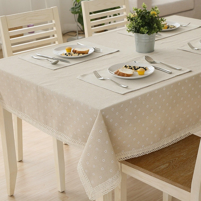 Flower Pattern Linen Cotton Table Cloth Fits Perfectly in Dining Table