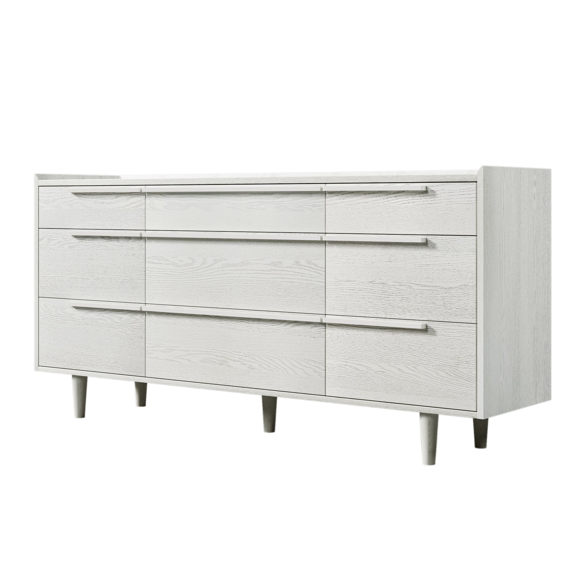 Modern Style Manufactured Wood 9-Drawer Dresser with Solid Wood Legs - White