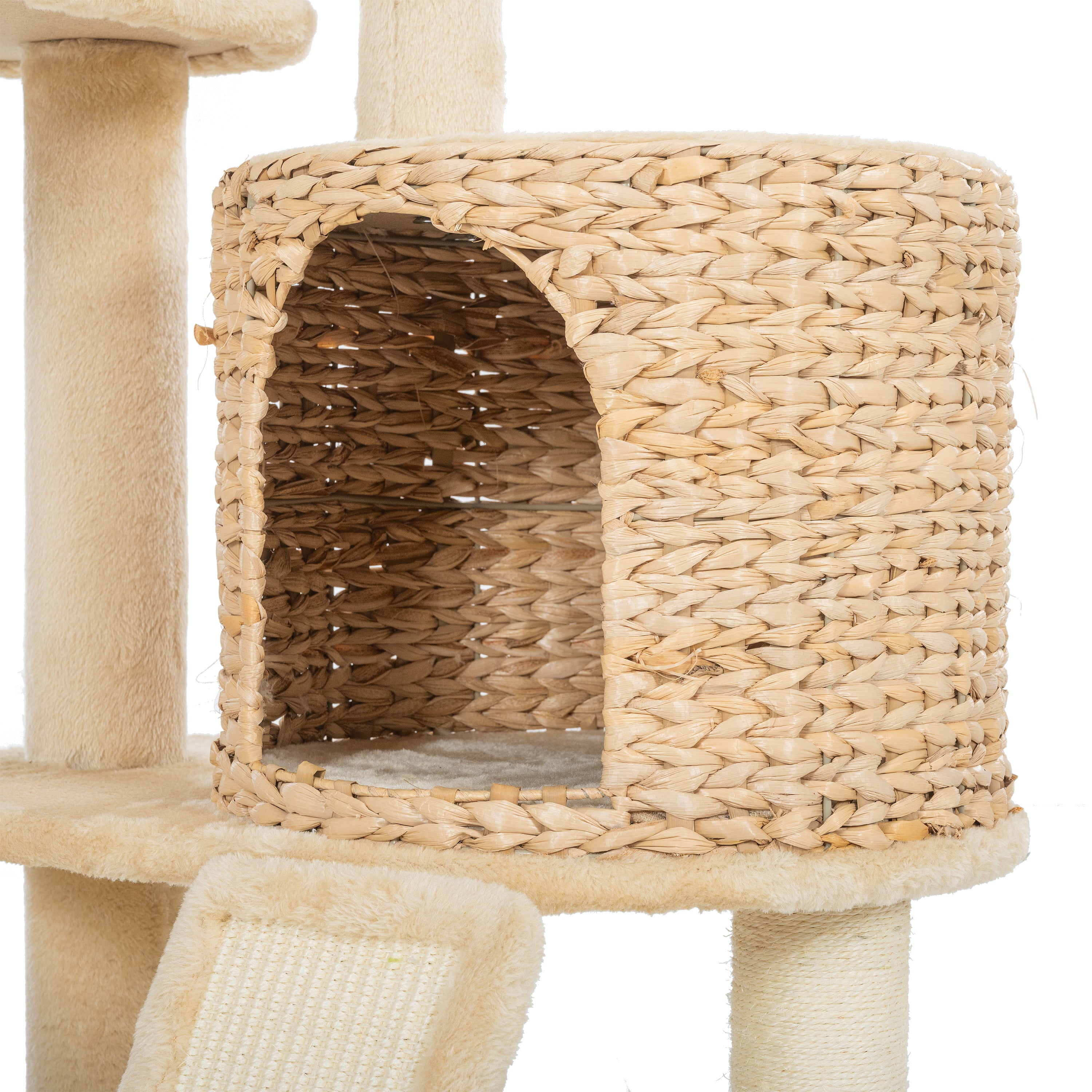 Cat Tree, 59-Inch Cat Tower for Indoor Cats, Plush Multi-Level Cat Condo with 2 Perches, 2 Caves, Cozy Basket and Scratching Board - Beige