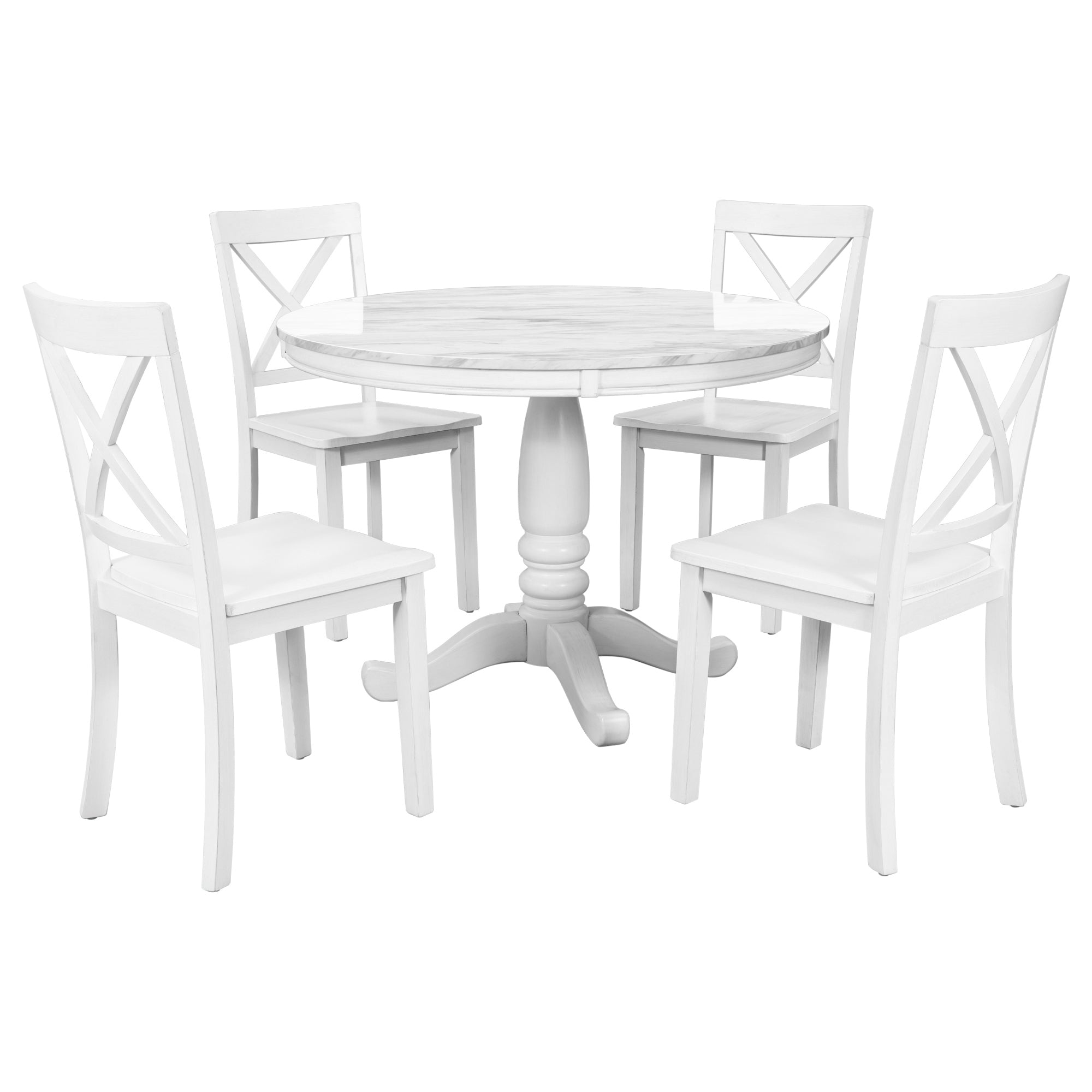 5 Pieces Dining Table and Chairs Set for 4 Persons - White