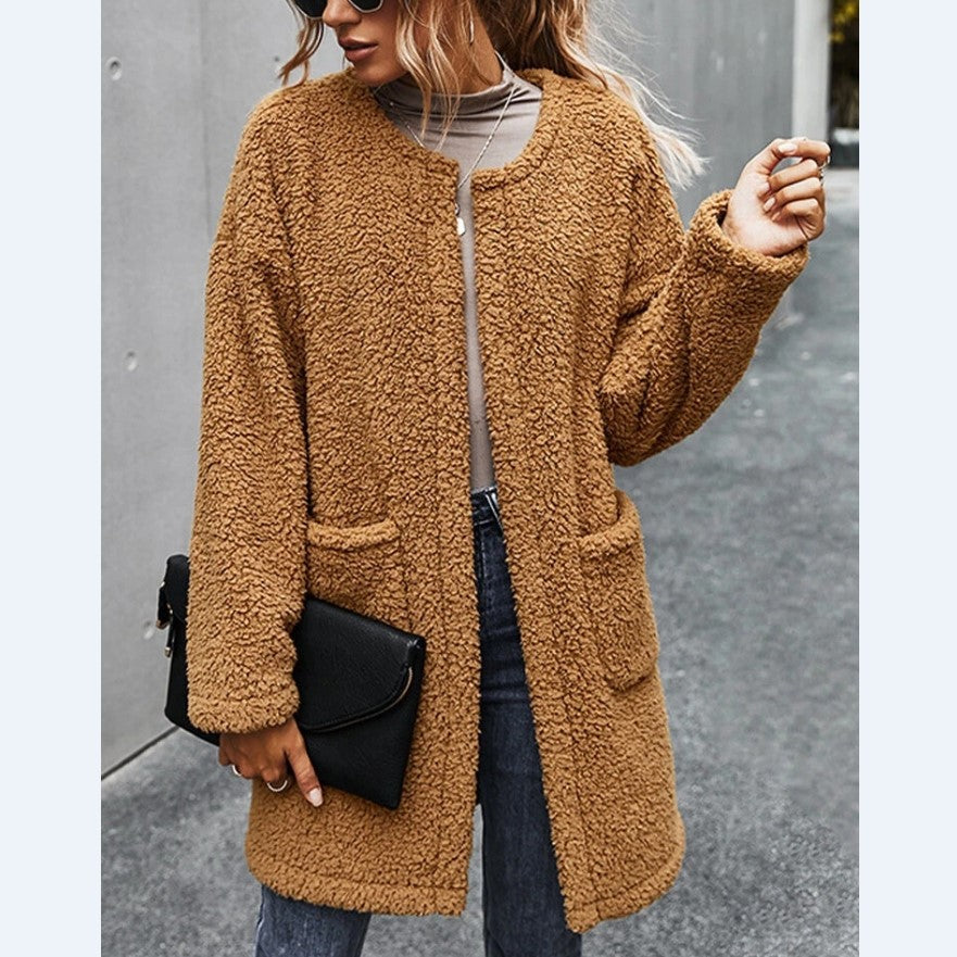 Women's padded plush cardigan jacket