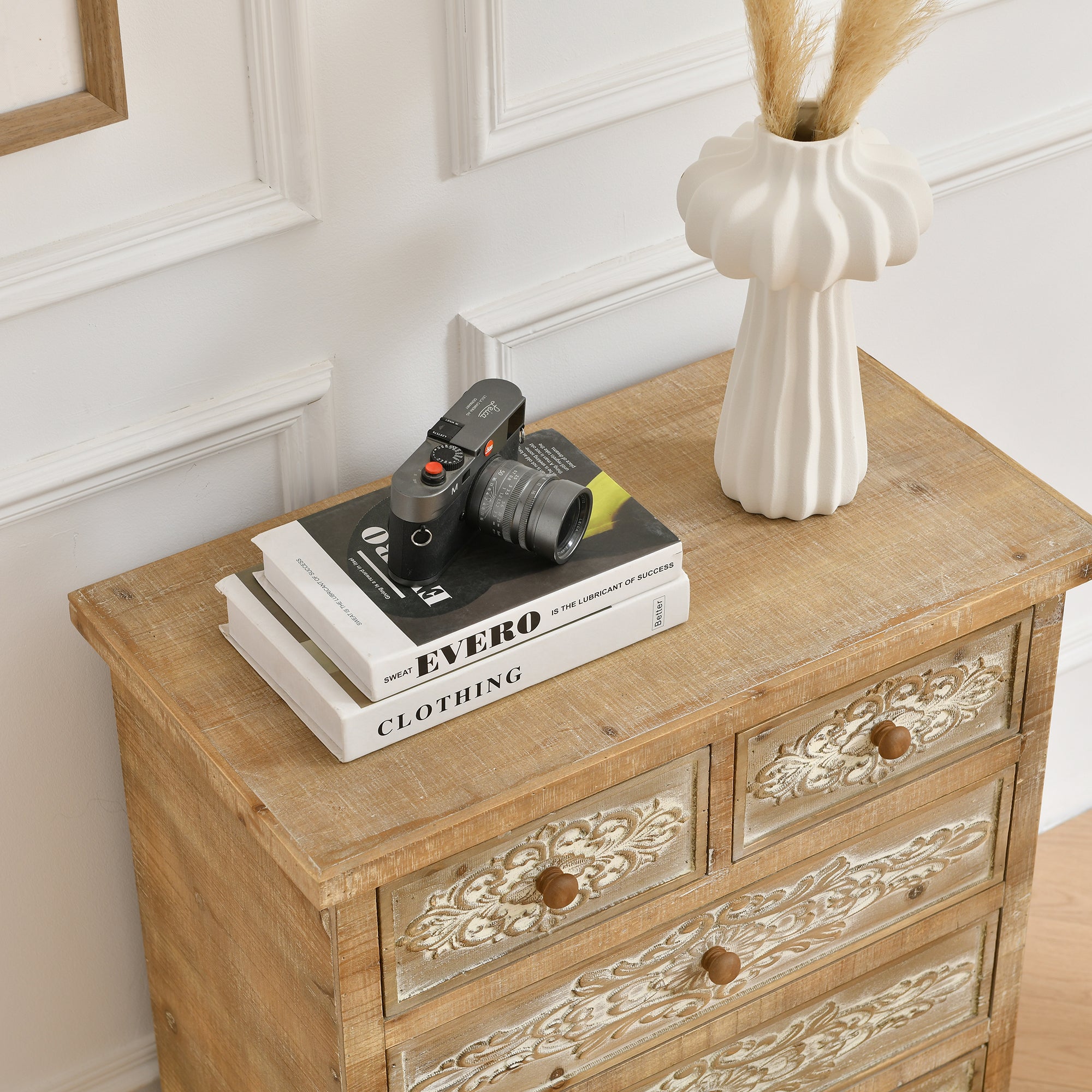 Farmhouse Cabinet Style Wooden Chest with 5-Drawer