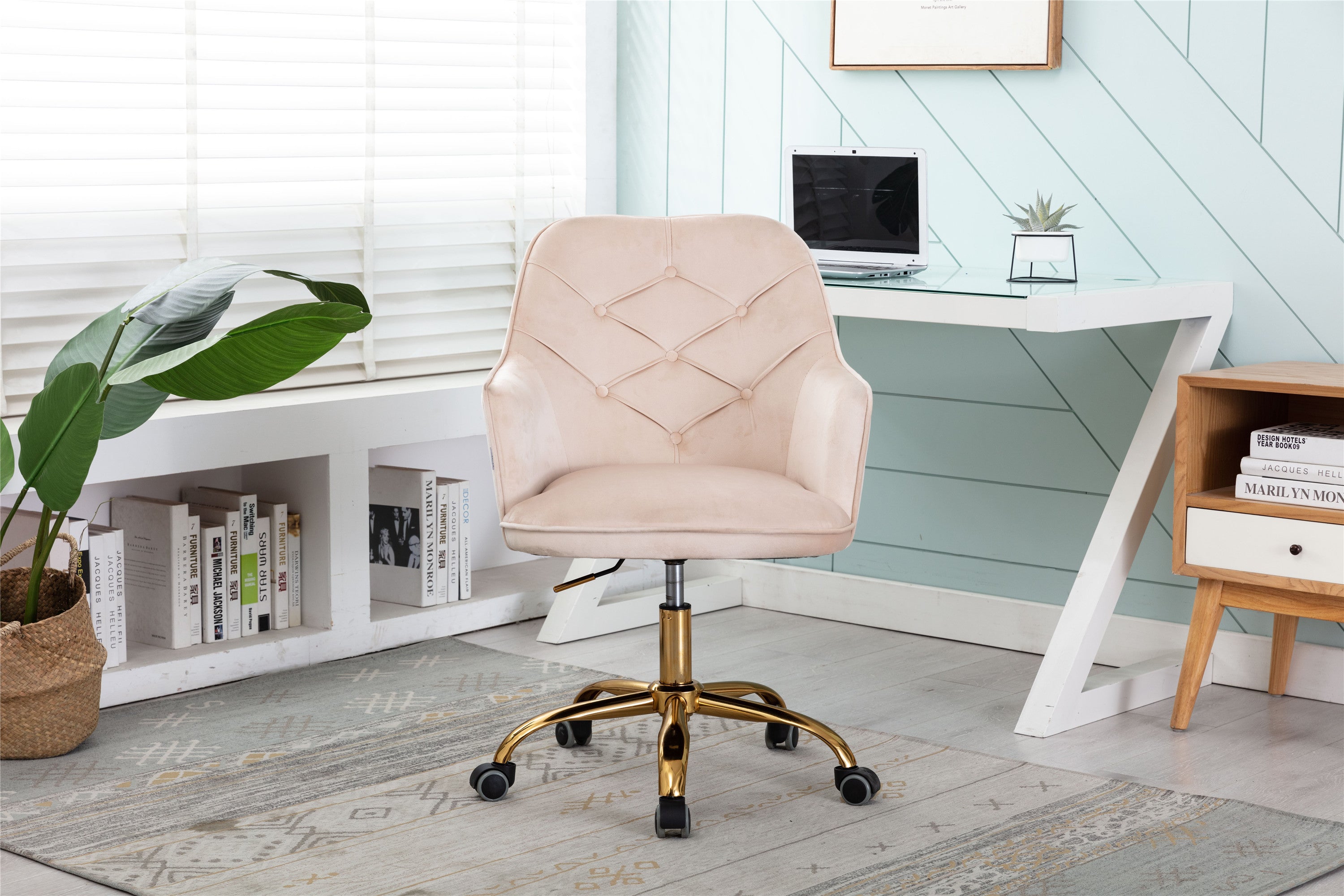 Modern Velvet Swivel Shell Chair - Beige