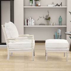 Modern Tufted Velvet Accent Chair with Ottoman - White