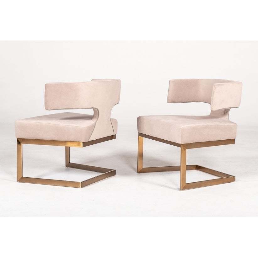 Modern Off-White Velvet & Brass Dining Chair