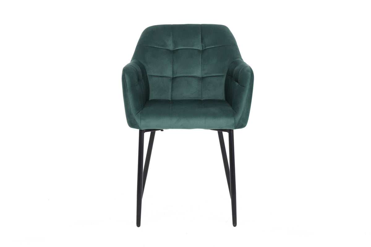 Modern Velvet Dining Chairs with Backrest Armrests (Set of 2) - Green