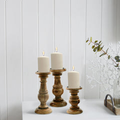 Pillar Shaped Wooden Candle Holder (Set of 3) - Brown