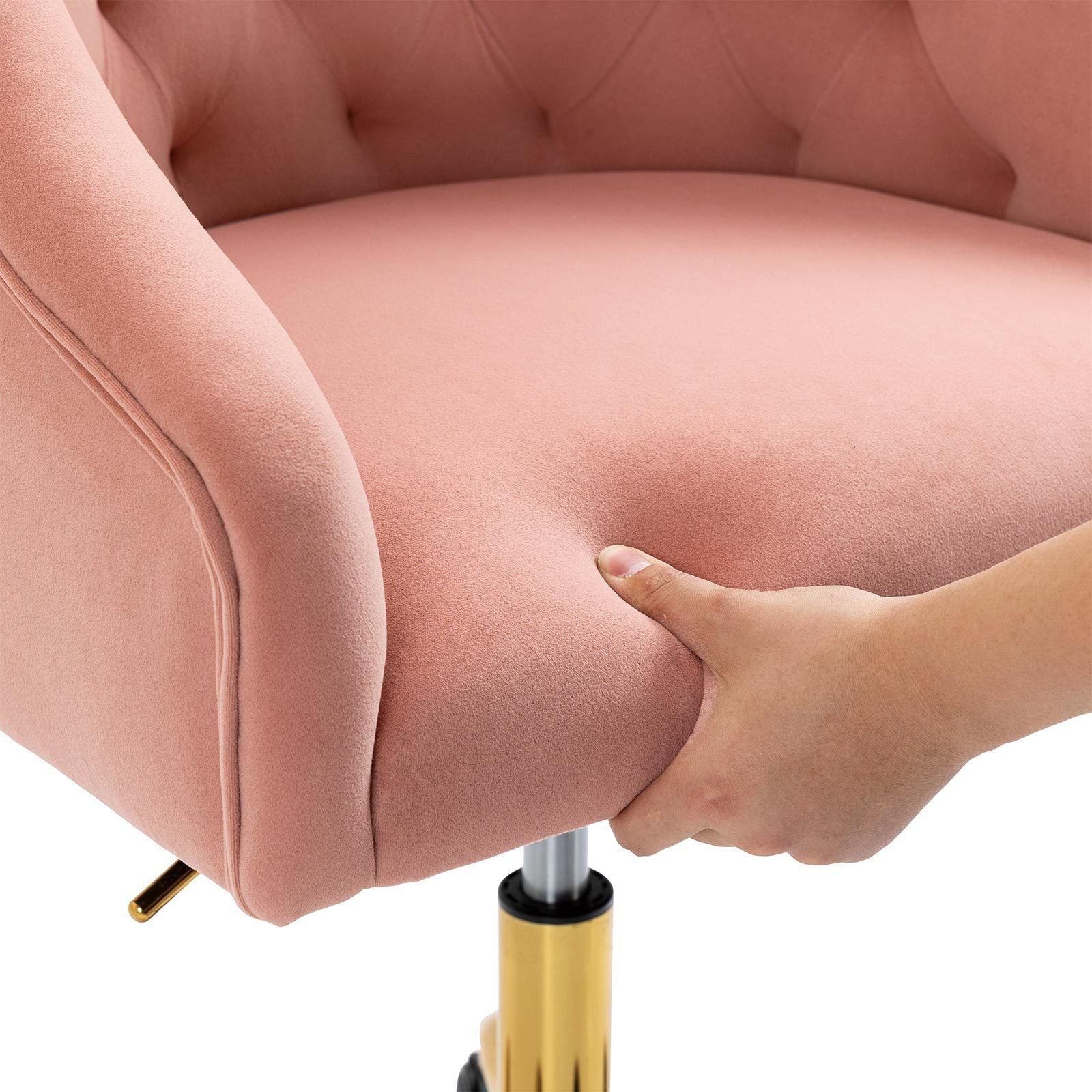 Modern Velvet Swivel Chair with Gold Feet - Pink