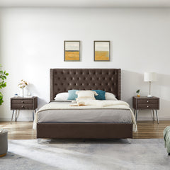 Queen Bed with Two(2) nightstands - Button designed Headboard