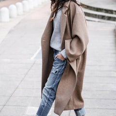 Fashion Long Solid Color Lapel Coat