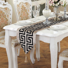 Black & White Table Runner with Tassels, Designed Runners For Tables