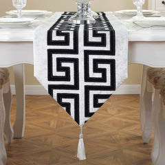 Black & White Table Runner with Tassels, Designed Runners For Tables