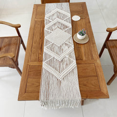 Bohemian Hand-Woven Knotted Chic Style Dining Table Runner with Tassels