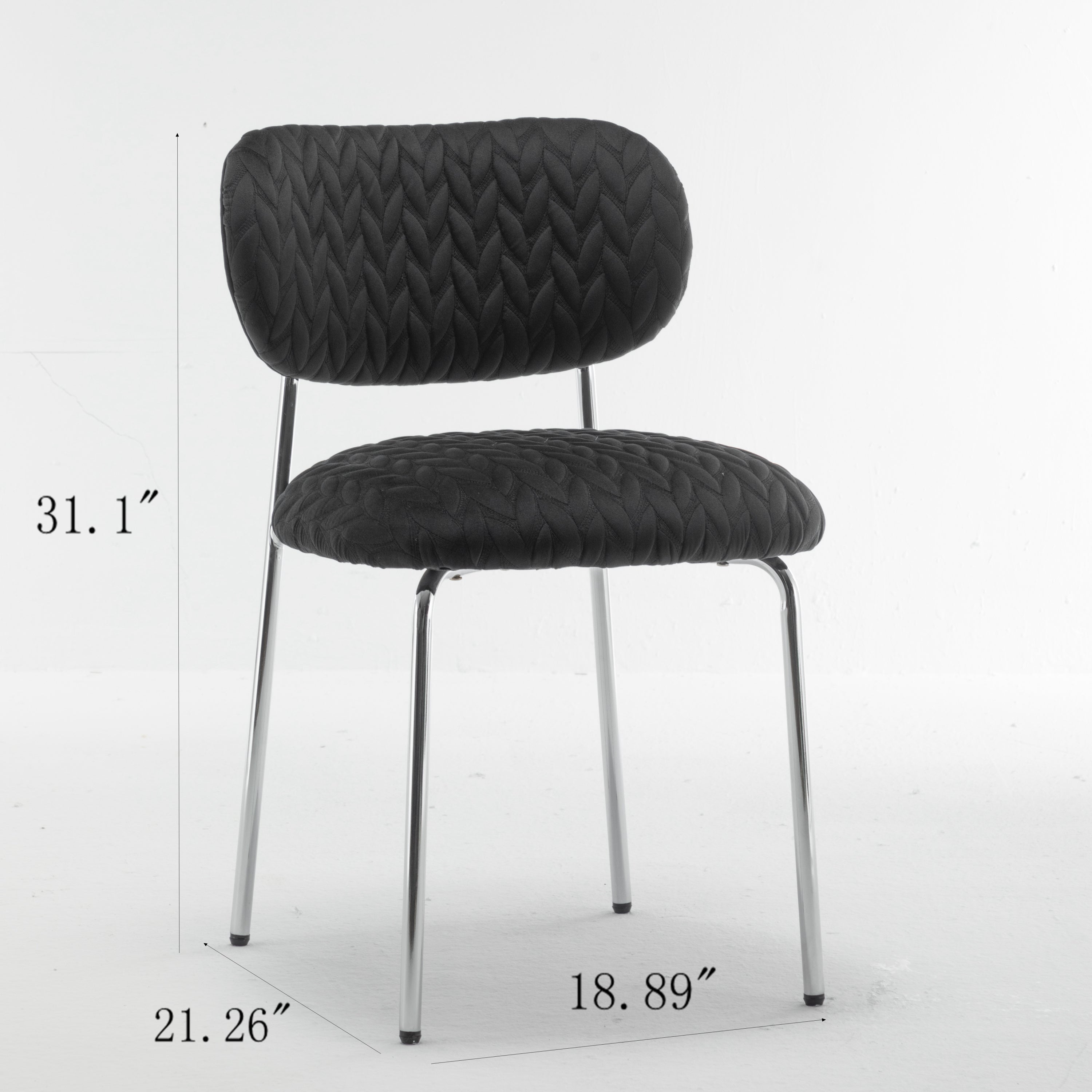Velvet Dining Chair Leaf Grain Ergonomic Backrest Silver Metal Legs (Set of 2) - Black