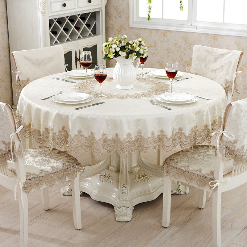 Lace Round tablecloth with Embroidery, Decorative Dining Polyester Cloth