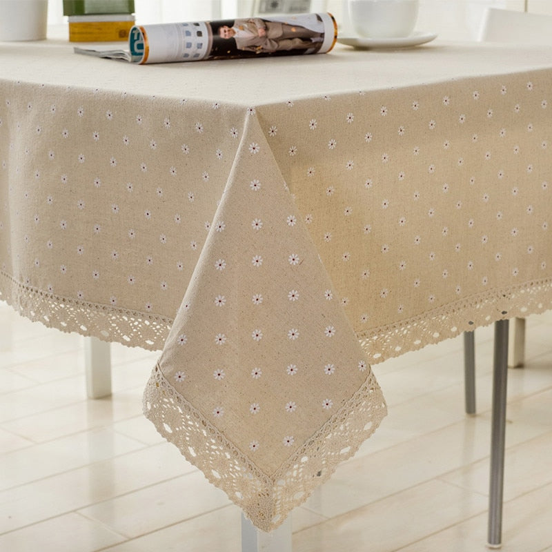 Flower Pattern Linen Cotton Table Cloth Fits Perfectly in Dining Table