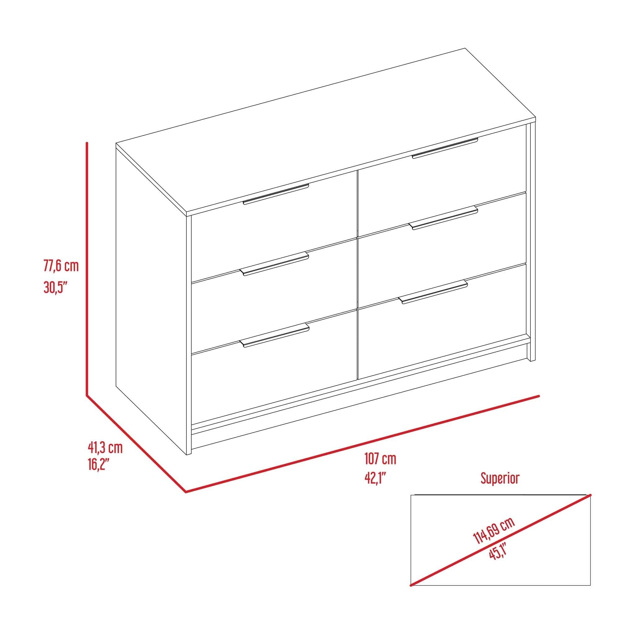 6-Drawer Rectangle Dresser - Black Wengue and Pine