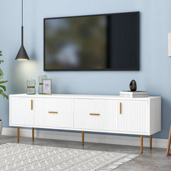 Modern TV Stand with 5 Champagne Legs, TVS Up to 75'' - White