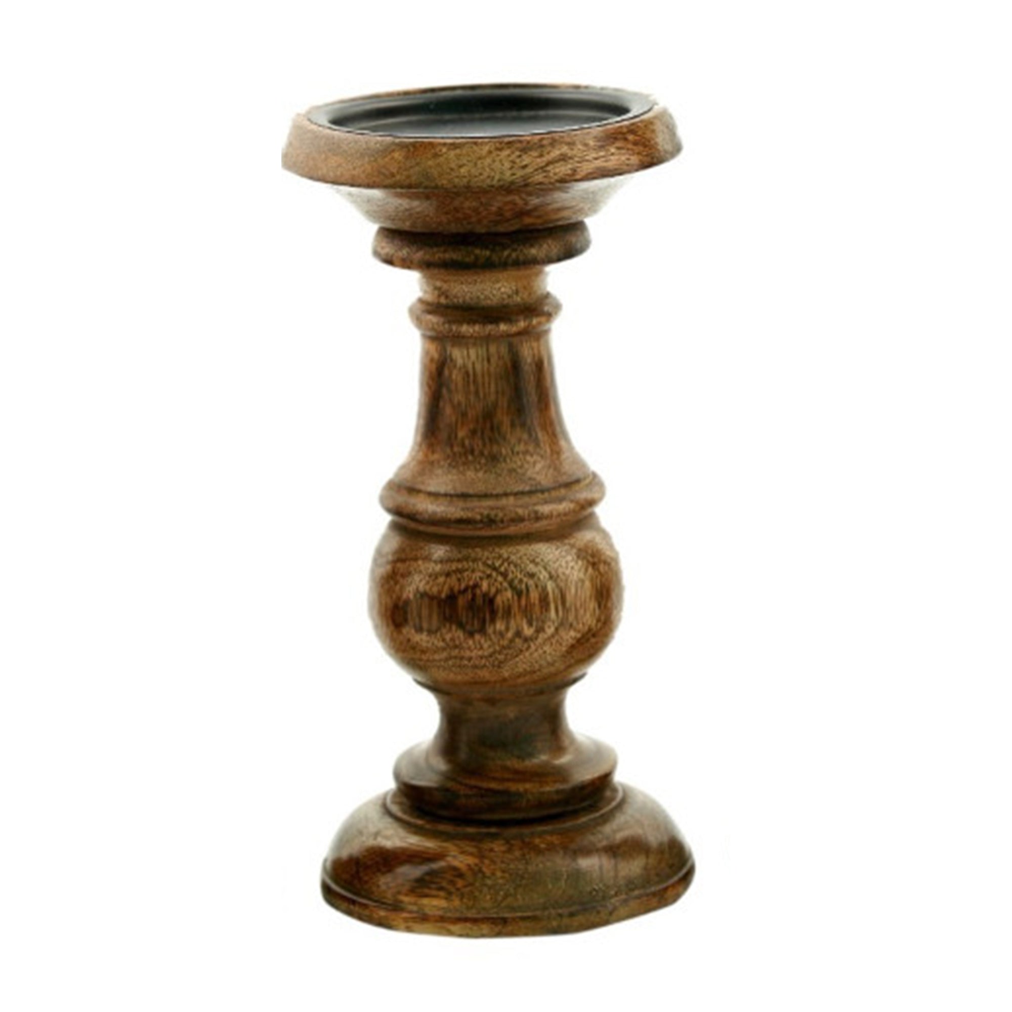 Pillar Shaped Wooden Candle Holder (Set of 3) - Brown