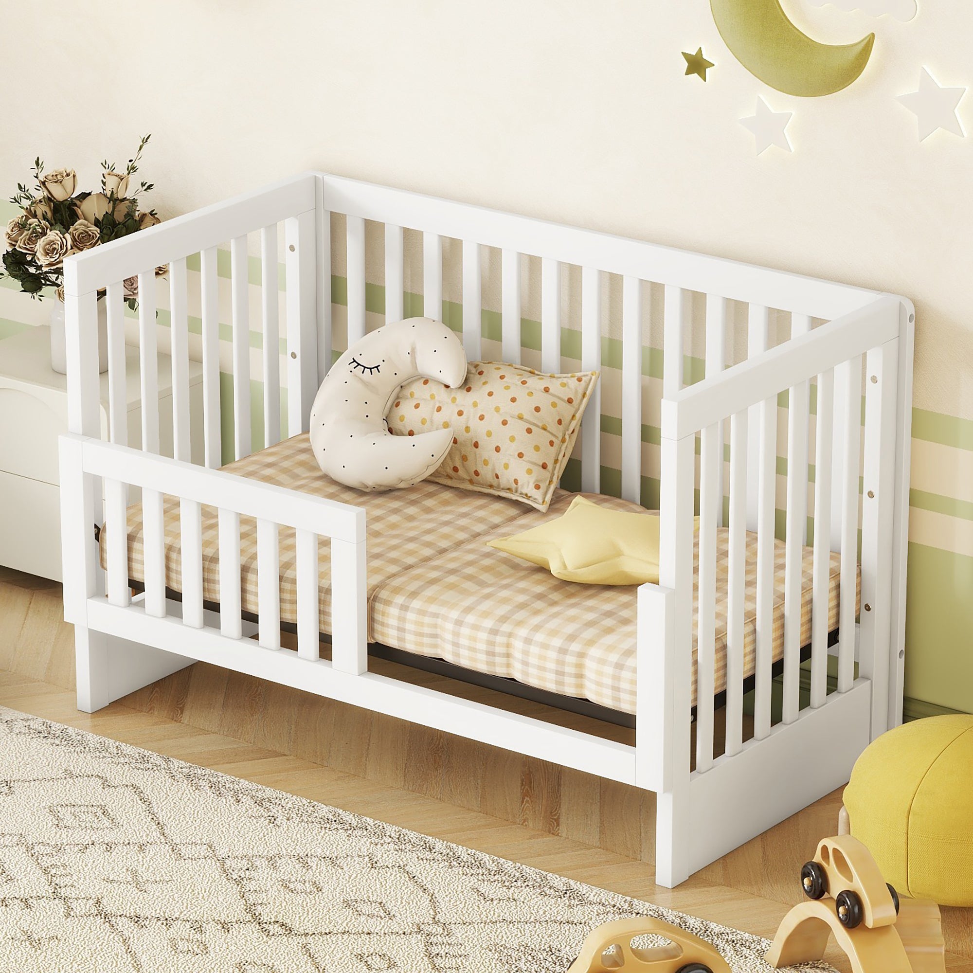 Convertible Crib/Full Size Bed with Changing Table - White