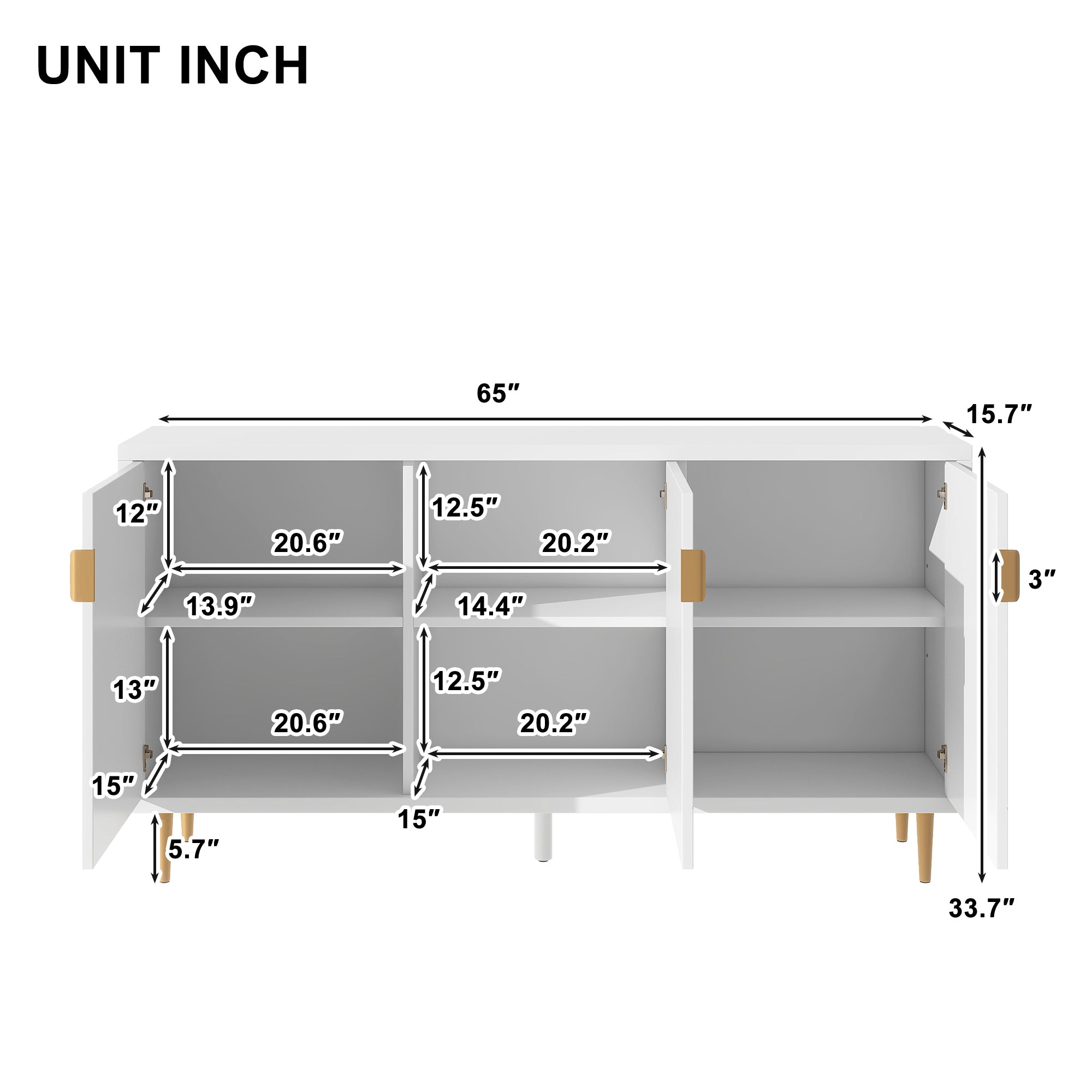 Modern TV Stand for TV up to 70 inch with Adjustable Shelves - White