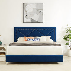 King Bed with Beautiful Brass Studs Adorn - Blue