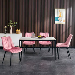 Modern Velvet Dining Chairs with Cushion Seat Back Black Coated Legs Upholstered (Set of 4) - Pink