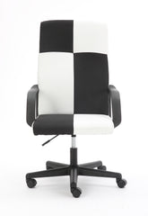 Chessboard office chair with adjustable backrest armrest- Black and White