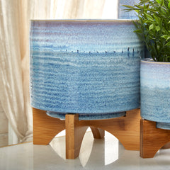 Ceramic 8" Planter on stand - Blue Shade