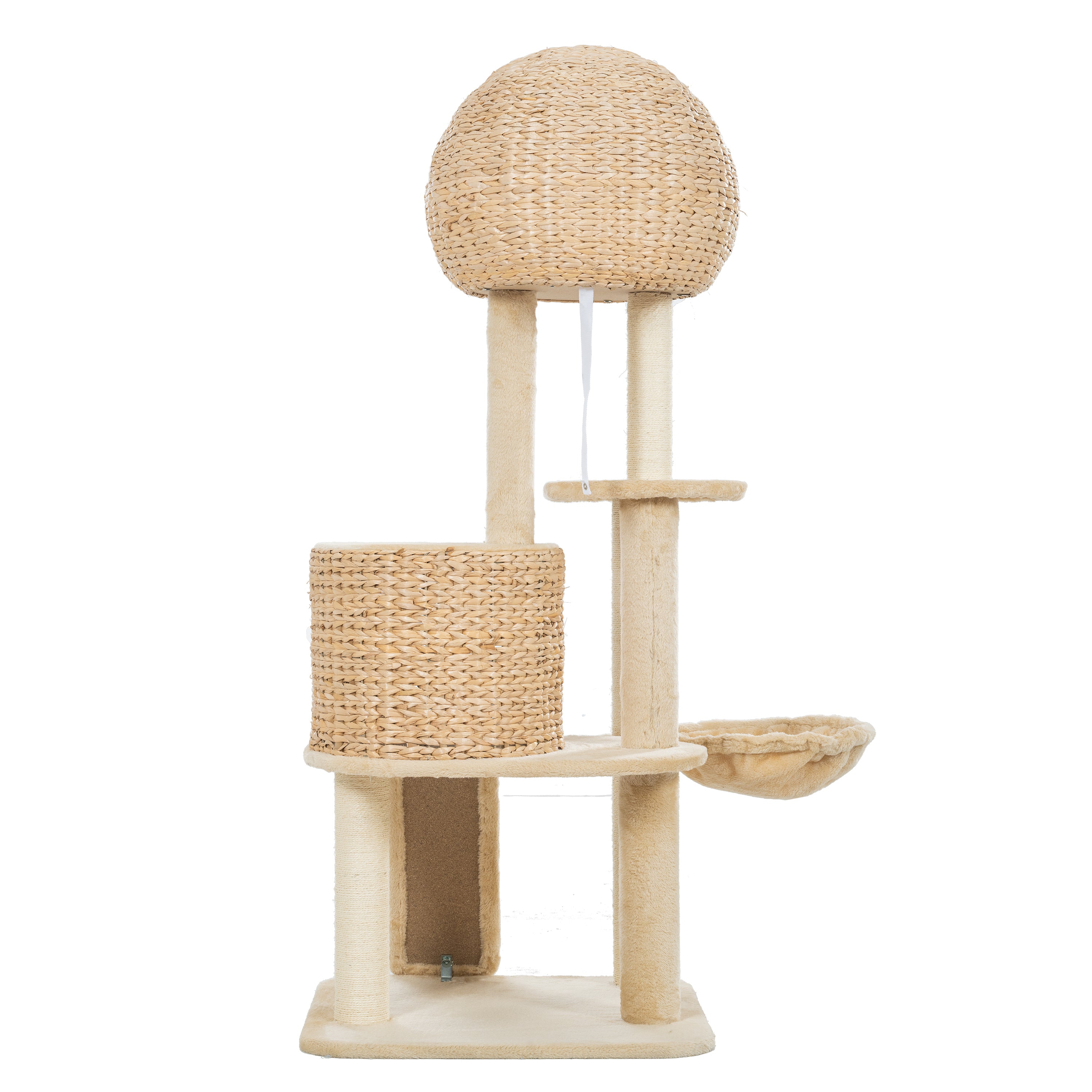 Cat Tree, 59-Inch Cat Tower for Indoor Cats, Plush Multi-Level Cat Condo with 2 Perches, 2 Caves, Cozy Basket and Scratching Board - Beige