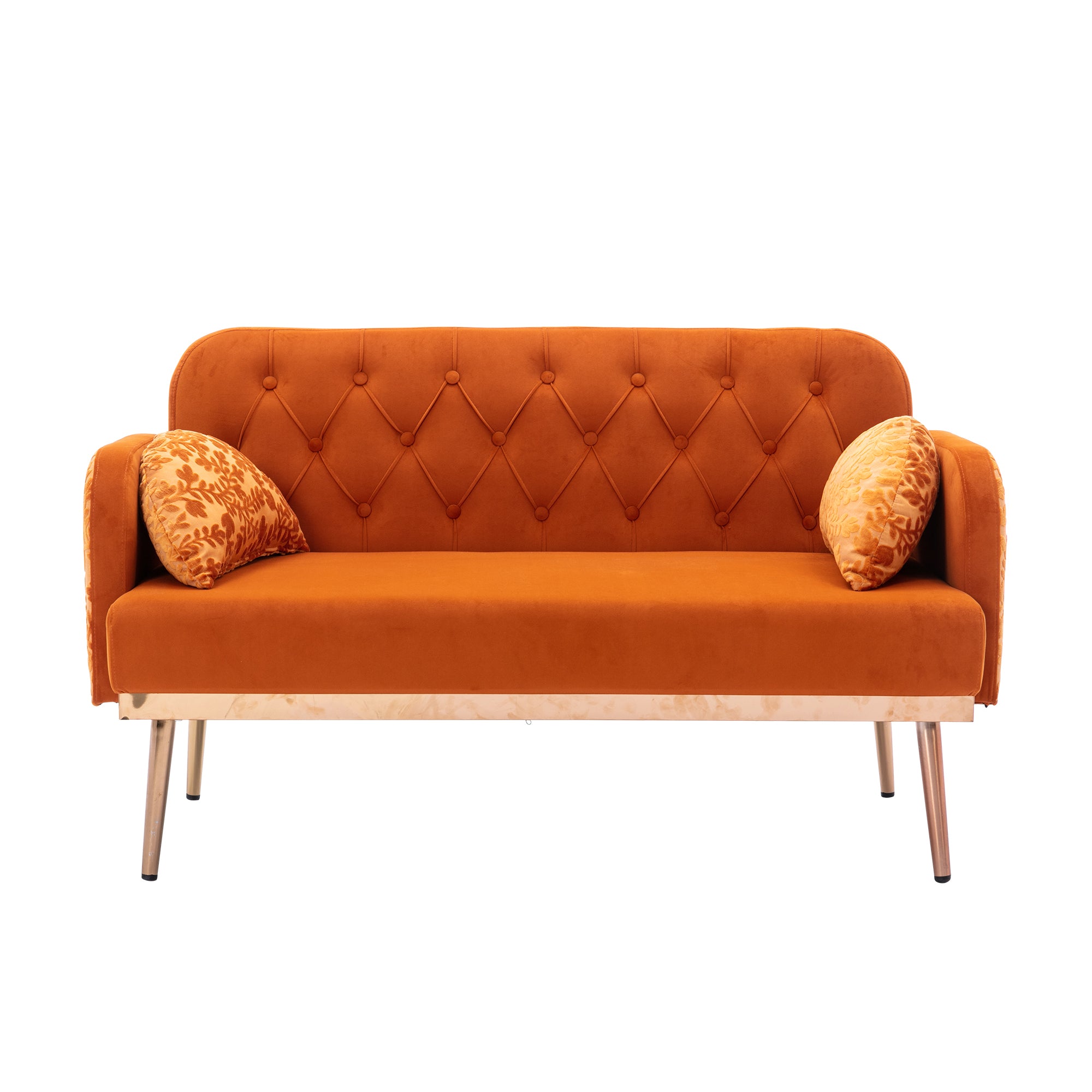 Velvet Loveseat Sofa with Metal Feet - Orange