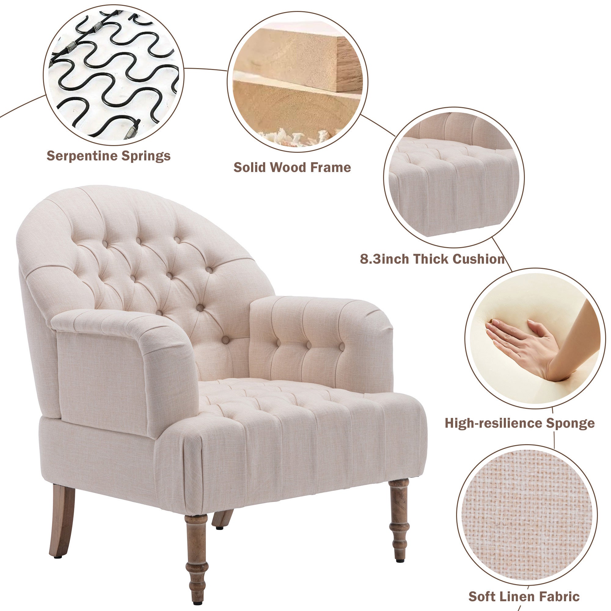 Linen Fabric and Ottoman - Beige