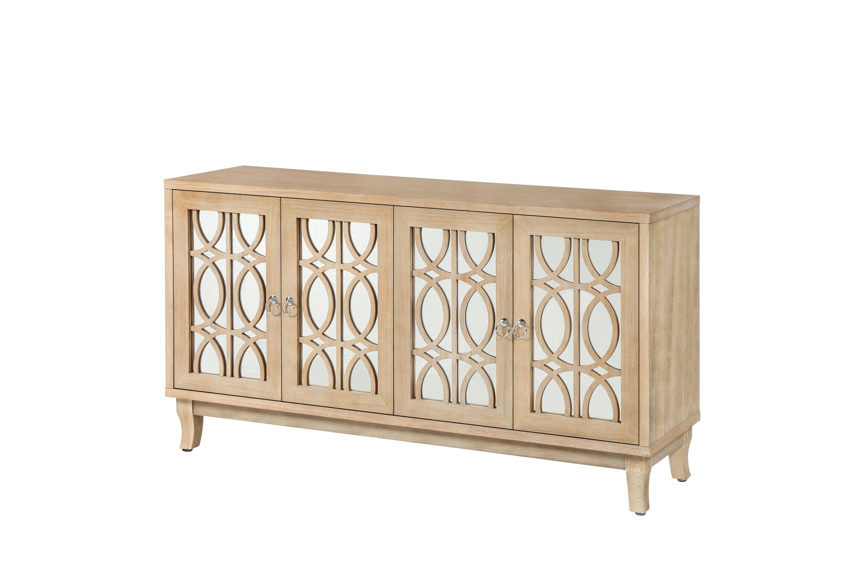 Mirrored door, Wooden Sideboard Side Table Accent Storage Cabinet - Wood yellow