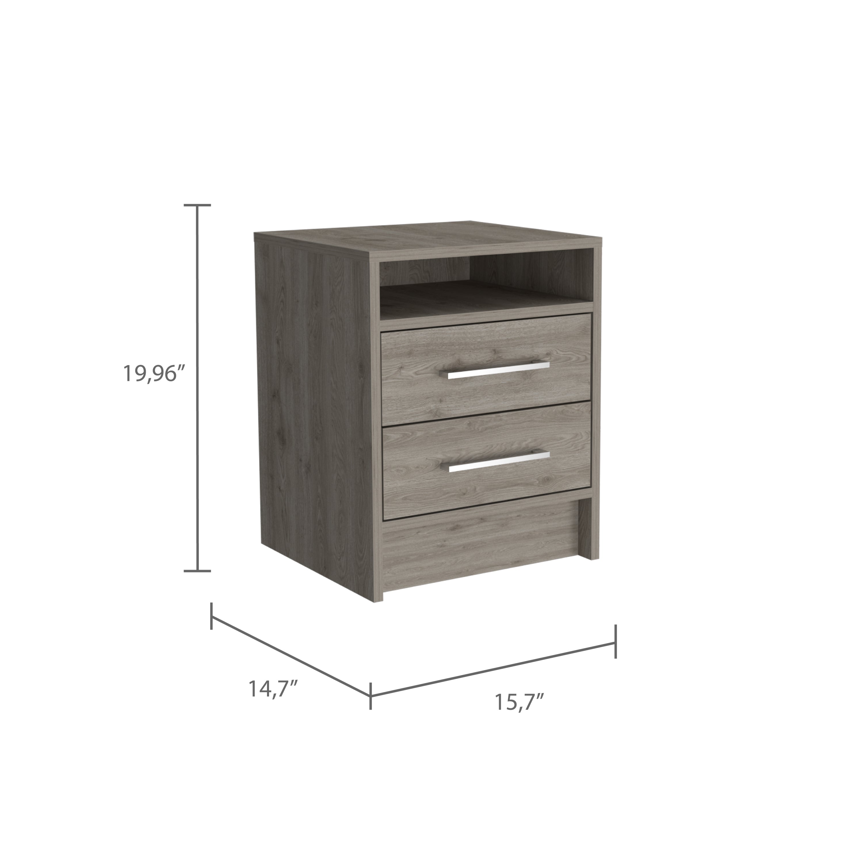 Light Grey 2-Drawer 1-Shelf Rectangle Nightstand