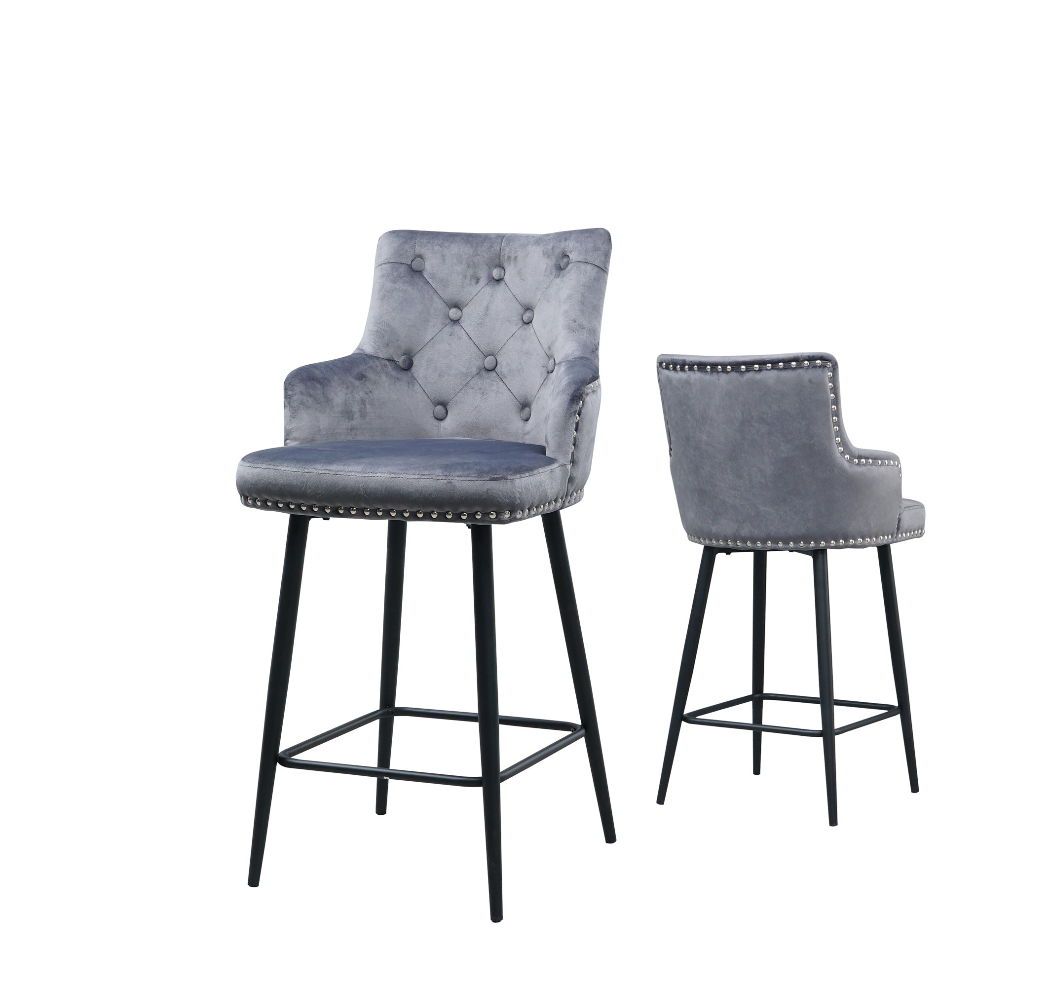 Modern Bar Chair with Armrests and Footrests (Set of 2) - Dark Grey