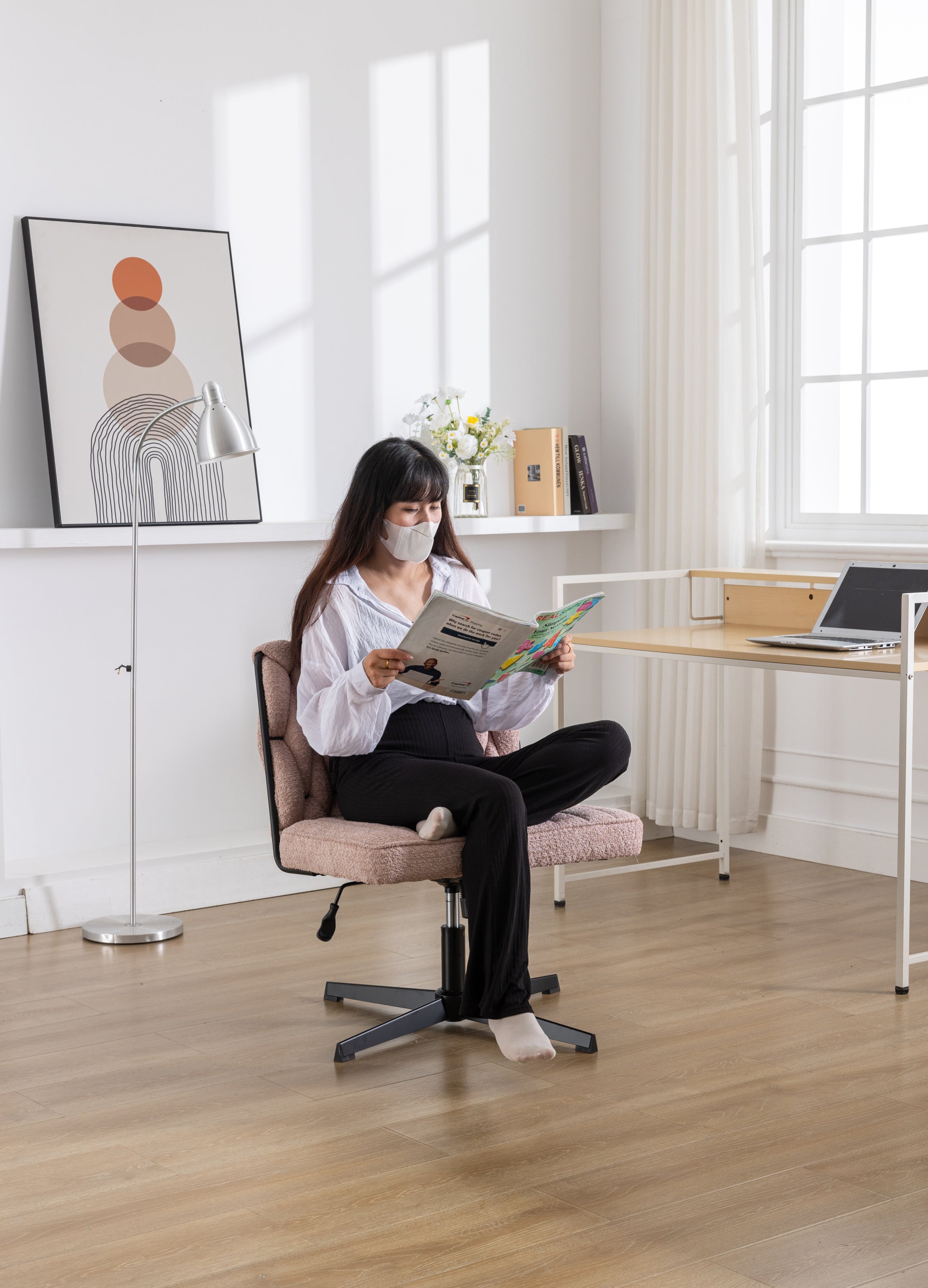 Armless Office Desk Chair No Wheels - Pink